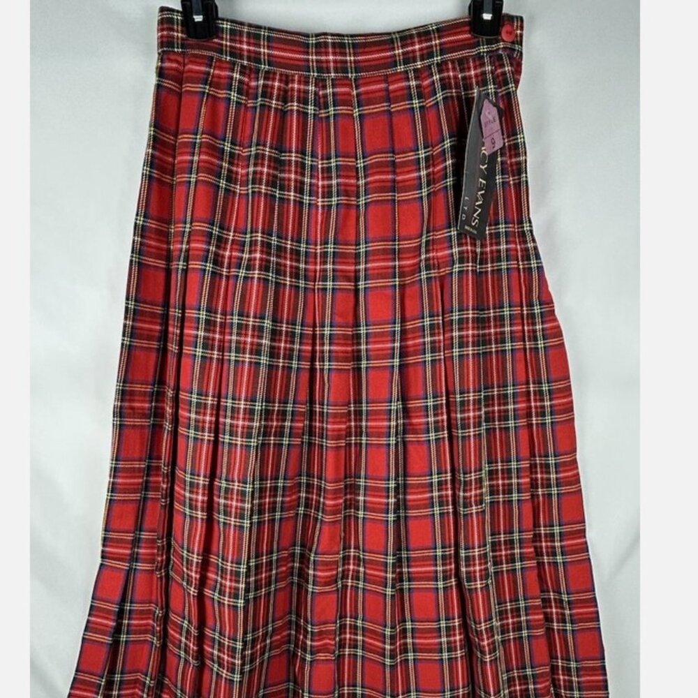 NWT Tracy Evans Red Plaid Pleated Long Skirt Womens 9 Made In USA